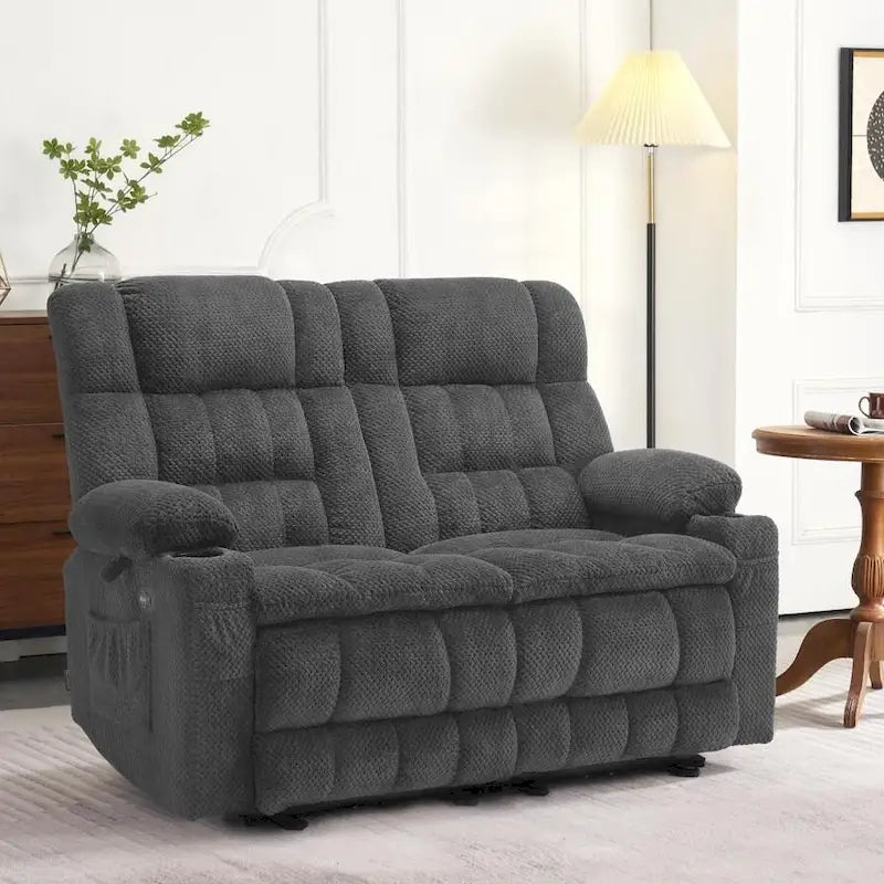 MCombo elektrischer Loveseat-Sessel, elektrisch verstellbares Loveseat-Sofa mit Wärme- und Vibrationsfunktion, Getränkehaltern und USB-Ladeanschlüssen RS6314