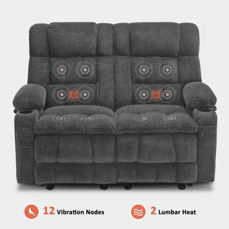 MCombo elektrischer Loveseat-Sessel, elektrisch verstellbares Loveseat-Sofa mit Wärme- und Vibrationsfunktion, Getränkehaltern und USB-Ladeanschlüssen RS6314