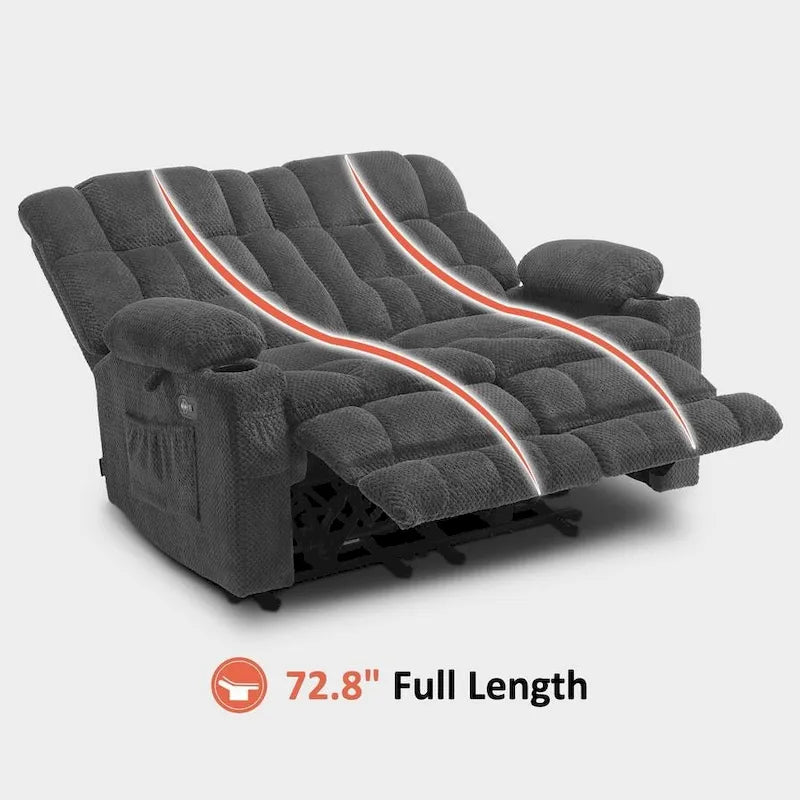 MCombo elektrischer Loveseat-Sessel, elektrisch verstellbares Loveseat-Sofa mit Wärme- und Vibrationsfunktion, Getränkehaltern und USB-Ladeanschlüssen RS6314
