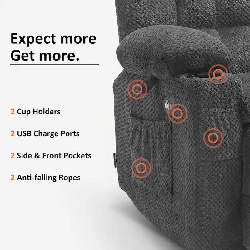 MCombo elektrischer Loveseat-Sessel, elektrisch verstellbares Loveseat-Sofa mit Wärme- und Vibrationsfunktion, Getränkehaltern und USB-Ladeanschlüssen RS6314