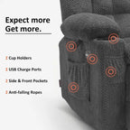MCombo elektrischer Loveseat-Sessel, elektrisch verstellbares Loveseat-Sofa mit Wärme- und Vibrationsfunktion, Getränkehaltern und USB-Ladeanschlüssen RS6314
