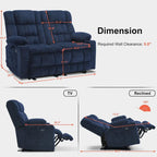MCombo elektrischer Loveseat-Sessel, elektrisch verstellbares Loveseat-Sofa mit Wärme- und Vibrationsfunktion, Getränkehaltern und USB-Ladeanschlüssen RS6314