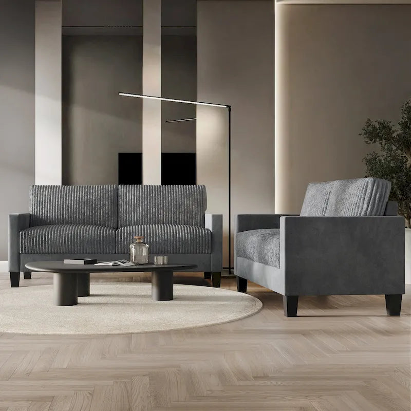 CraftPorch Corduroy - 2-osainen moderni olohuonekalusto vuosisadan puolivälin tyyliin, samettiverhoilu