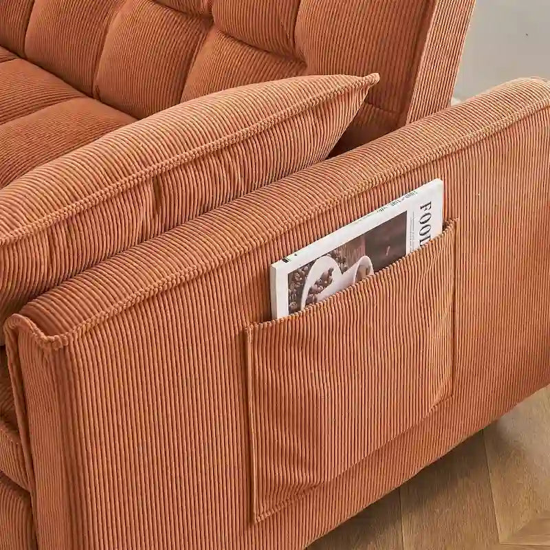 Nowoczesna sofa z funkcją spania z sztruksu i regulowanym oparciem