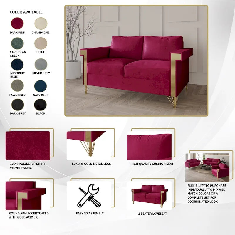 CraftPorch Glam 2-teiliges Wohnzimmer-Set mit Samtpolsterung