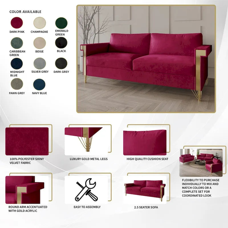 CraftPorch Glam 2-teiliges Wohnzimmer-Set mit Samtpolsterung