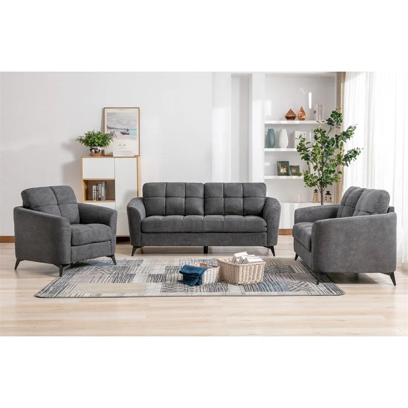 Wohnzimmer-Set aus Samtstoff mit Sofa, Zweisitzer-Sofa und Sessel