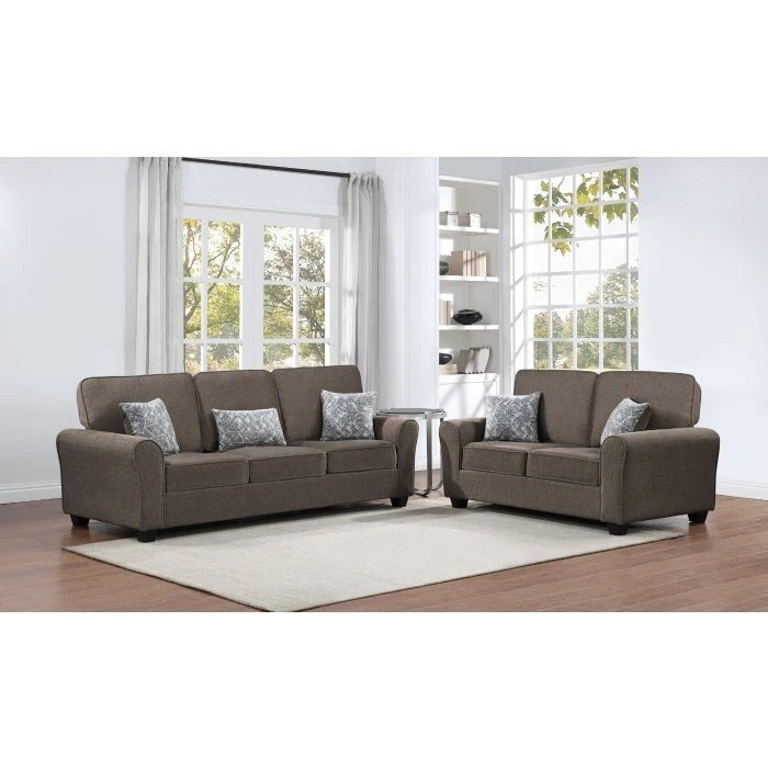 2-teiliges chenillebezogenes Sofaset mit Kissen, Wohnzimmersofa und Zweisitzer