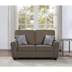 2-teiliges chenillebezogenes Sofaset mit Kissen, Wohnzimmersofa und Zweisitzer