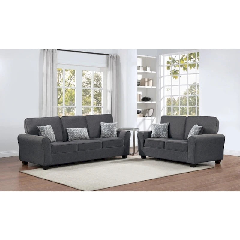 2-teiliges chenillebezogenes Sofaset mit Kissen, Wohnzimmersofa und Zweisitzer
