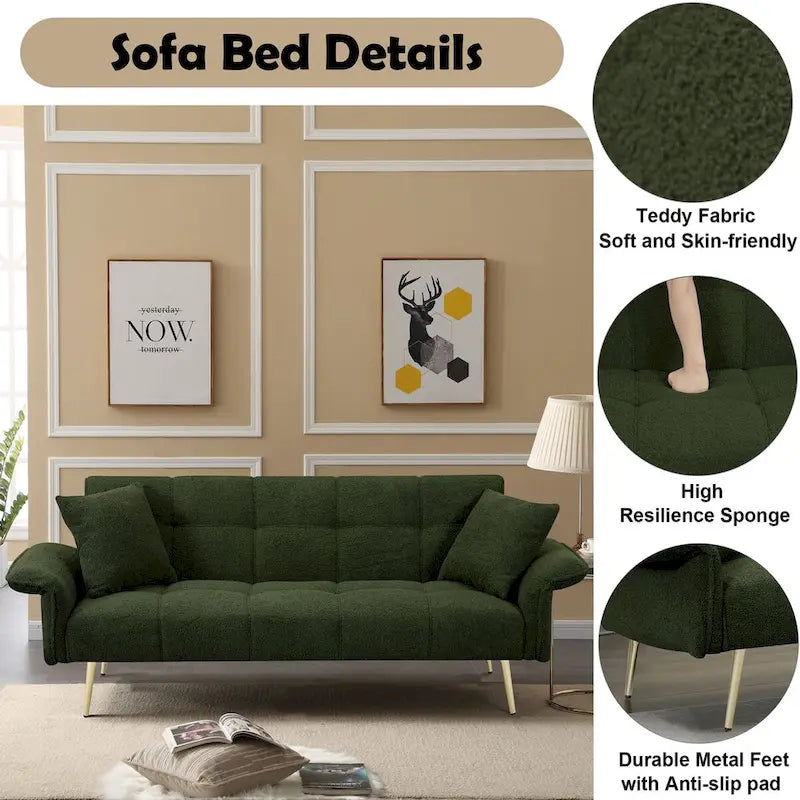 Sofá cama futón de 70.1, sofá cama doble convertible con reposabrazos plegables para salas de estar y espacios pequeños