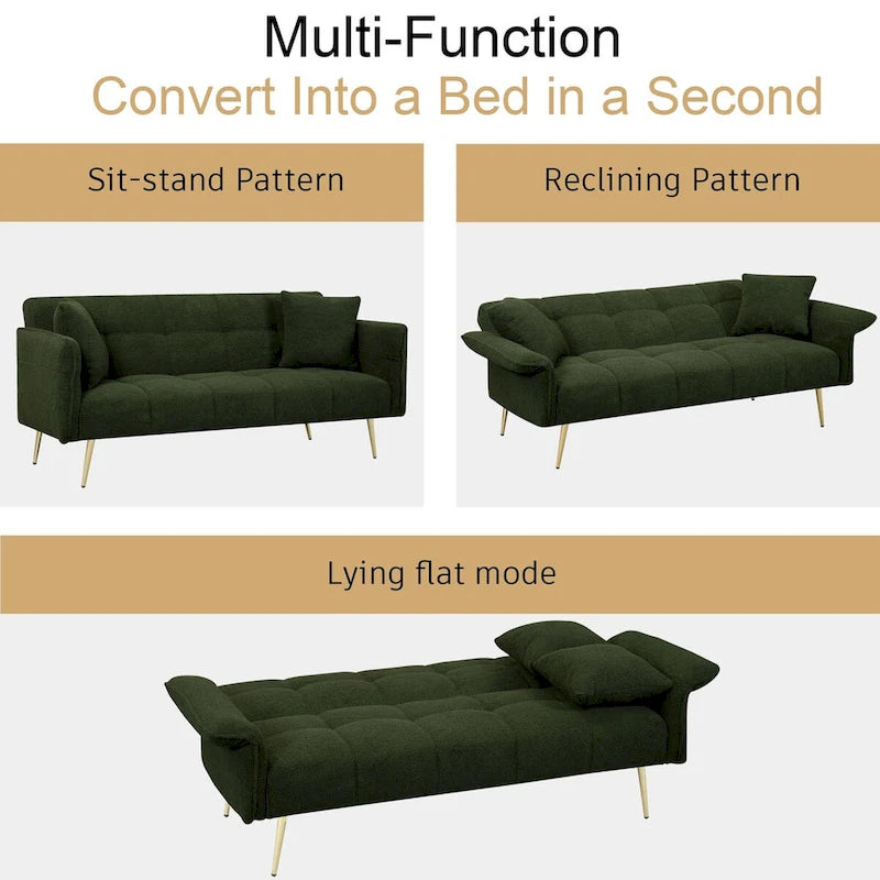 Sofá cama futón de 70.1, sofá cama doble convertible con reposabrazos plegables para salas de estar y espacios pequeños
