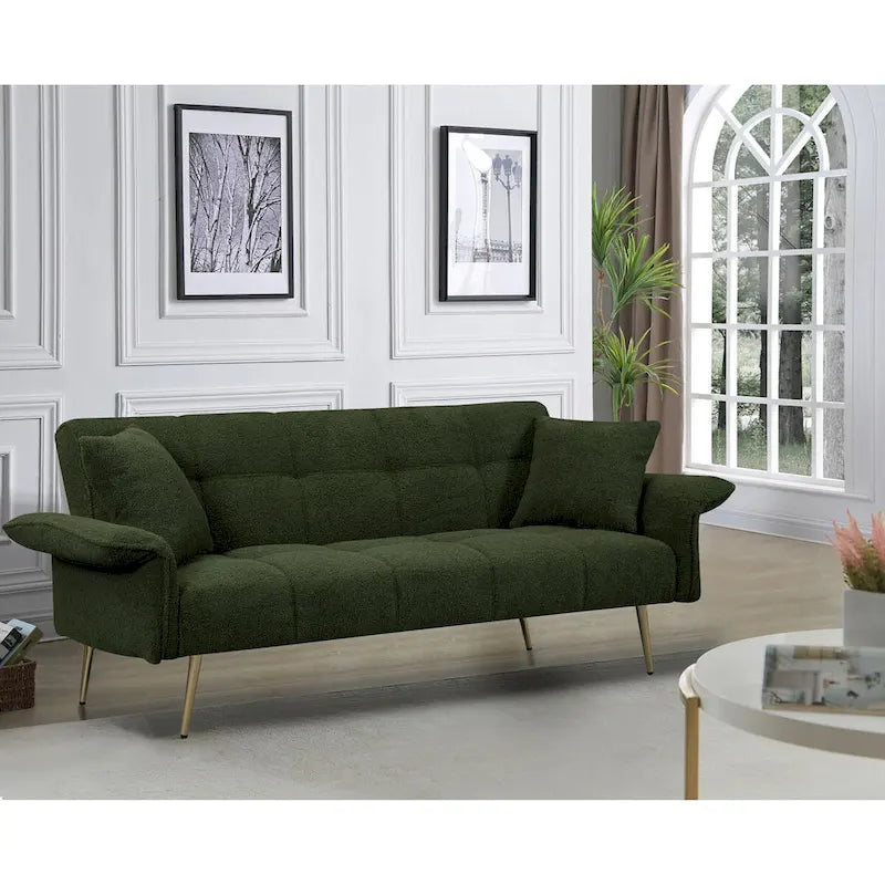 Sofá cama futón de 70.1, sofá cama doble convertible con reposabrazos plegables para salas de estar y espacios pequeños