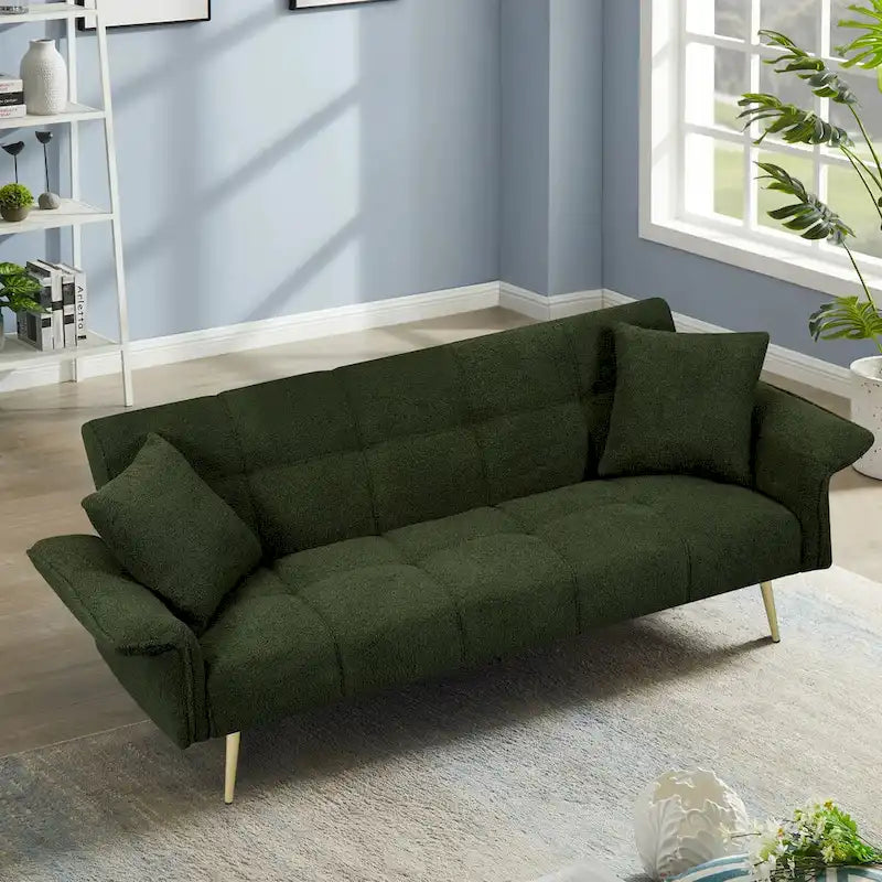 Sofá cama futón de 70.1, sofá cama doble convertible con reposabrazos plegables para salas de estar y espacios pequeños