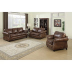 Sterling Cognac Brown Italian Leather Sofa, Loveseat and Chair Set