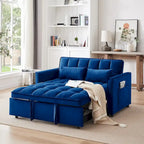 55,1-Zoll-3-in-1-umwandelbares modernes Doppelschlafsofa aus Samt mit verstellbarer Rückenlehne, Aufbewahrungstasche und Kissen