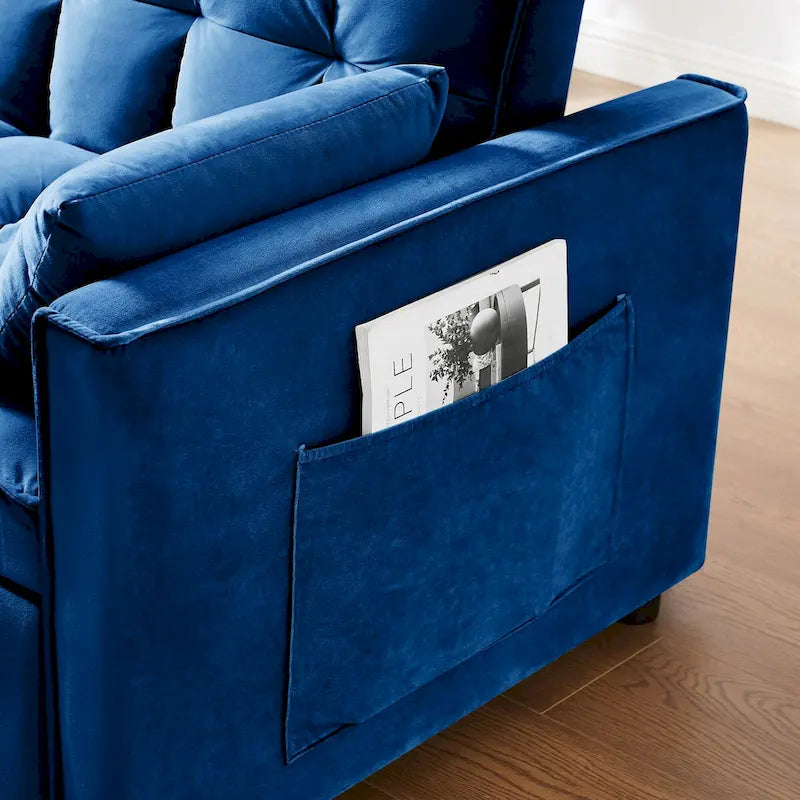 55,1-Zoll-3-in-1-umwandelbares modernes Doppelschlafsofa aus Samt mit verstellbarer Rückenlehne, Aufbewahrungstasche und Kissen