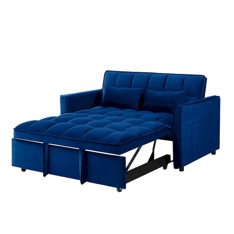 55,1-Zoll-3-in-1-umwandelbares modernes Doppelschlafsofa aus Samt mit verstellbarer Rückenlehne, Aufbewahrungstasche und Kissen