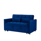 55,1-Zoll-3-in-1-umwandelbares modernes Doppelschlafsofa aus Samt mit verstellbarer Rückenlehne, Aufbewahrungstasche und Kissen