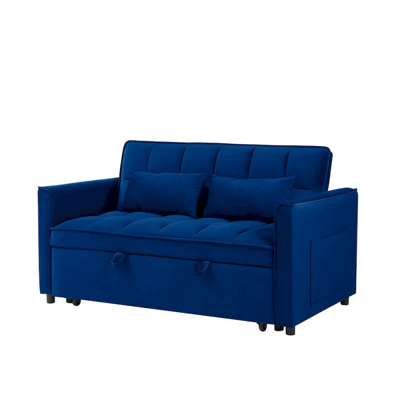 55,1-Zoll-3-in-1-umwandelbares modernes Doppelschlafsofa aus Samt mit verstellbarer Rückenlehne, Aufbewahrungstasche und Kissen