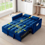 55,1-Zoll-3-in-1-umwandelbares modernes Doppelschlafsofa aus Samt mit verstellbarer Rückenlehne, Aufbewahrungstasche und Kissen