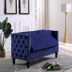 Nowoczesna aksamitna pikowana sofa dwuosobowa z ozdobnymi ćwiekami i schowkiem
