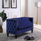 Nowoczesna aksamitna pikowana sofa dwuosobowa z ozdobnymi ćwiekami i schowkiem