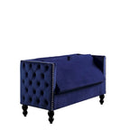 Nowoczesna aksamitna pikowana sofa dwuosobowa z ozdobnymi ćwiekami i schowkiem