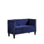 Nowoczesna aksamitna pikowana sofa dwuosobowa z ozdobnymi ćwiekami i schowkiem