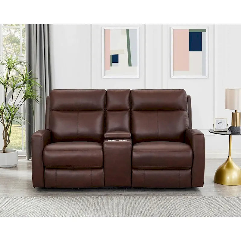 Hydeline Vienna relaxfauteuil voor twee met elektrische verstelling van gewichtloosheidsstand en hoofdsteun, topnerfleer, met console