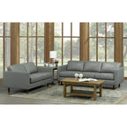 Booker Mid Century Modern Grey Top Grain Italian Leather Tufted Sofa and Loveseat