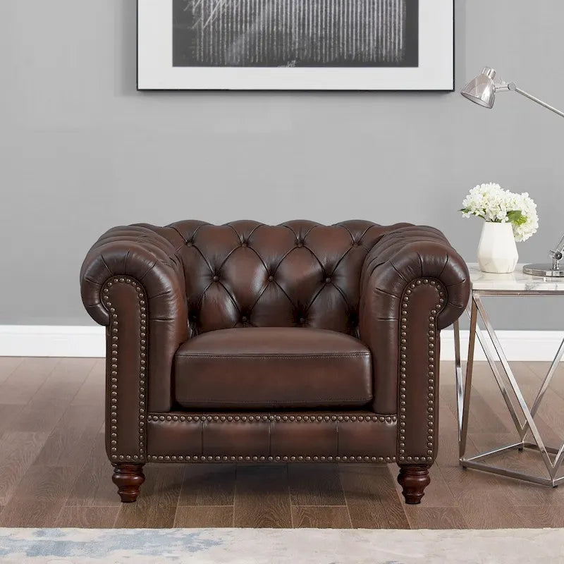 Hydeline Alton Bay Chesterfield-bank en -fauteuil van volnerfleer - bank, fauteuil