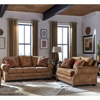 Made in USA Rancho Rustic Brown Buckskin Fabric Sofa Bed and Loveseat Set - 37 x 86 x 40