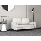 Divanetto in pelle con braccioli squadrati in stile Mid-Century, larghezza 59