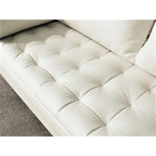Divanetto in pelle con braccioli squadrati in stile Mid-Century, larghezza 59