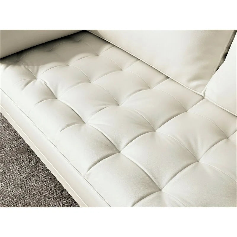 Divanetto in pelle con braccioli squadrati in stile Mid-Century, larghezza 59