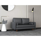 Divanetto in pelle con braccioli squadrati in stile Mid-Century, larghezza 59