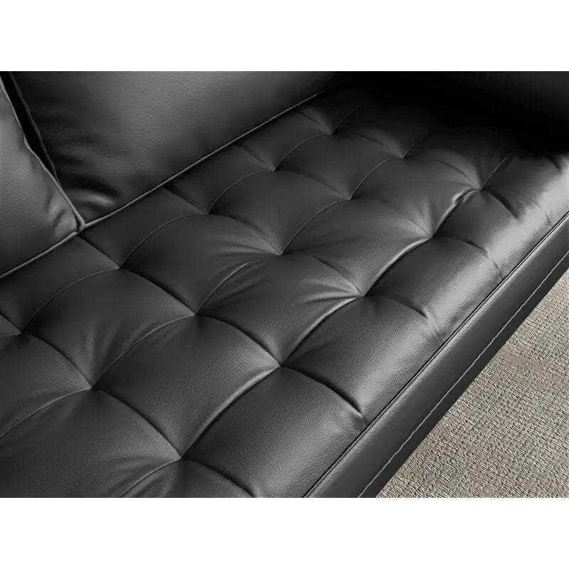 Divanetto in pelle con braccioli squadrati in stile Mid-Century, larghezza 59