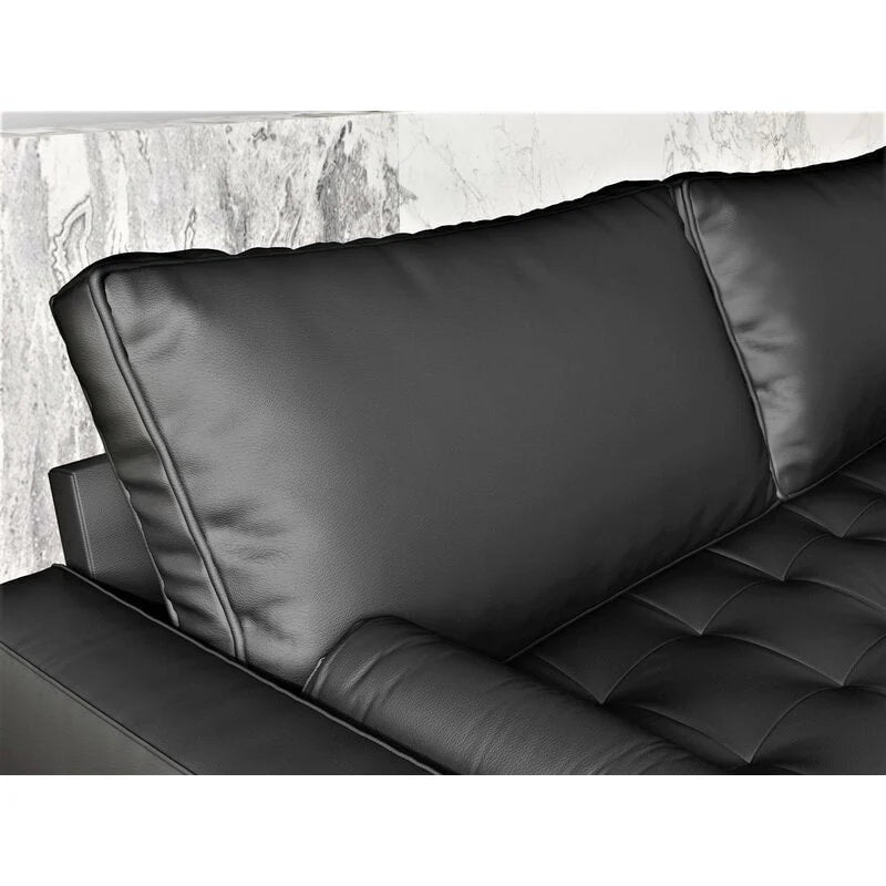 Divanetto in pelle con braccioli squadrati in stile Mid-Century, larghezza 59