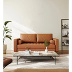 Divanetto in pelle con braccioli squadrati in stile Mid-Century, larghezza 59