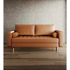 Divanetto in pelle con braccioli squadrati in stile Mid-Century, larghezza 59
