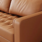 Divanetto in pelle con braccioli squadrati in stile Mid-Century, larghezza 59
