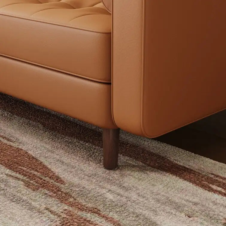 Divanetto in pelle con braccioli squadrati in stile Mid-Century, larghezza 59