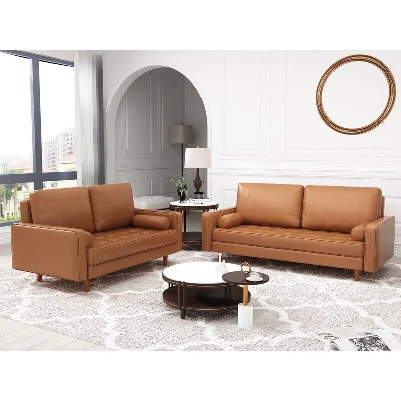 Divanetto in pelle con braccioli squadrati in stile Mid-Century, larghezza 59