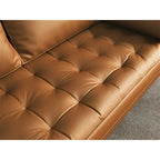 Divanetto in pelle con braccioli squadrati in stile Mid-Century, larghezza 59