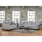 Dwuczęściowy zestaw mebli do salonu Duleek marki Roundhill Furniture: kanapa i dwuosobowa sofa, srebrny wzór jodełki