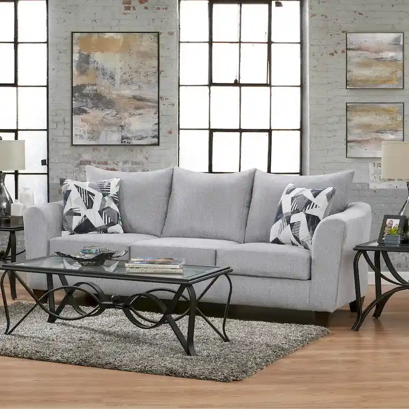 Dwuczęściowy zestaw mebli do salonu Duleek marki Roundhill Furniture: kanapa i dwuosobowa sofa, srebrny wzór jodełki