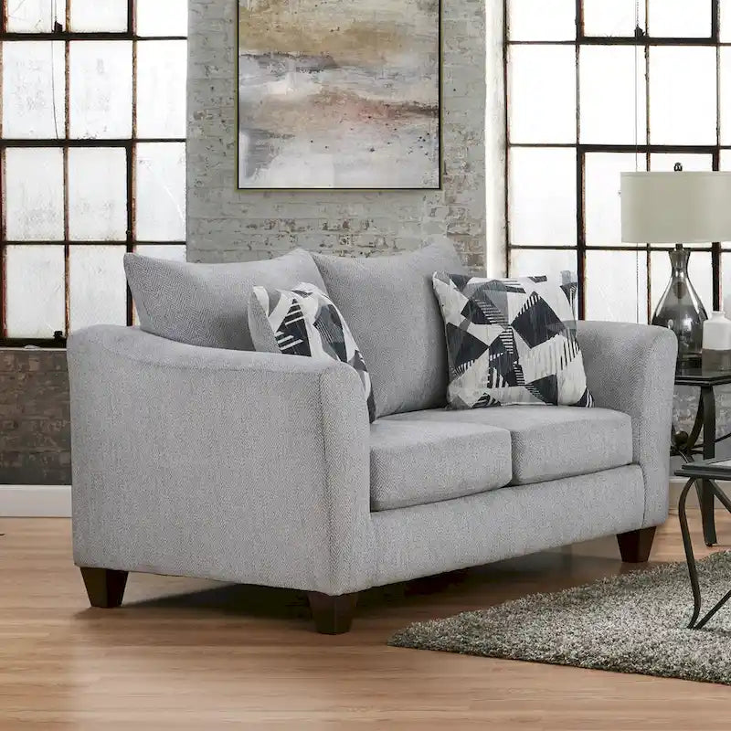 Dwuczęściowy zestaw mebli do salonu Duleek marki Roundhill Furniture: kanapa i dwuosobowa sofa, srebrny wzór jodełki