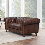 Zestaw mebli Chesterfield Hydeline Alton Bay z wysokogatunkowej skóry licowej: sofa, kanapa dwuosobowa i fotel – sofa, kanapa dwuosobowa, fotel