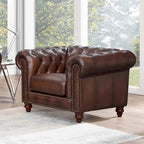 Zestaw mebli Chesterfield Hydeline Alton Bay z wysokogatunkowej skóry licowej: sofa, kanapa dwuosobowa i fotel – sofa, kanapa dwuosobowa, fotel